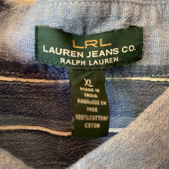 Lauren Jeans Co. Blue Striped Button-Up Shirt XL Cotton Long Sleeve Hippie Retro - Picture 4 of 9